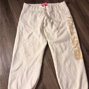 PINK Y2K Victoria's Secret Cream Crop Joggers with Gold Lettering